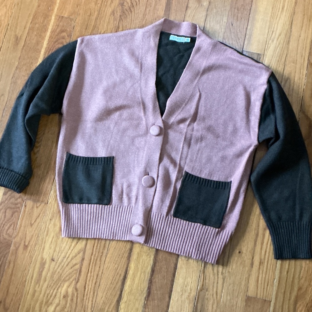 Lush Pink and Black Women's Cardigan Sweater